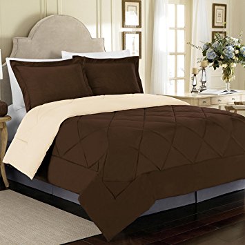 Cathay Home 90 GSM 3-Piece Microfiber Reversible Comforter Set, King, Chocolate/Cream