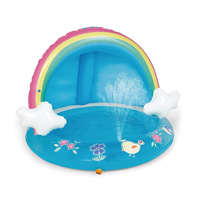 HIWENA Baby Pool, Rainbow Splash Pool with Canopy, Spray Pool of 40 Inches, Water Sprinkler for Kids, for Ages 1-3
