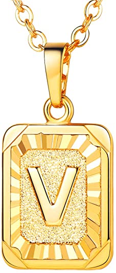 U7 Initial Letter Pendant Halo Square/Hexgon Tag Monogram Charm 18K Gold/Platinum Plated Cooper Based Name Necklace Chain for Men and Women