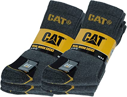 Caterpillar 6 Pairs Men's Work Socks Accident Prevention Reinforced Heel and Toe Yarn of Excellent Quality Cotton Sponge