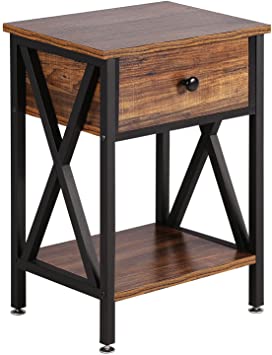 VECELO Night Stands for Bedroom Nightstand Bedside End Tables with Drawer Storage, Rustic Brown