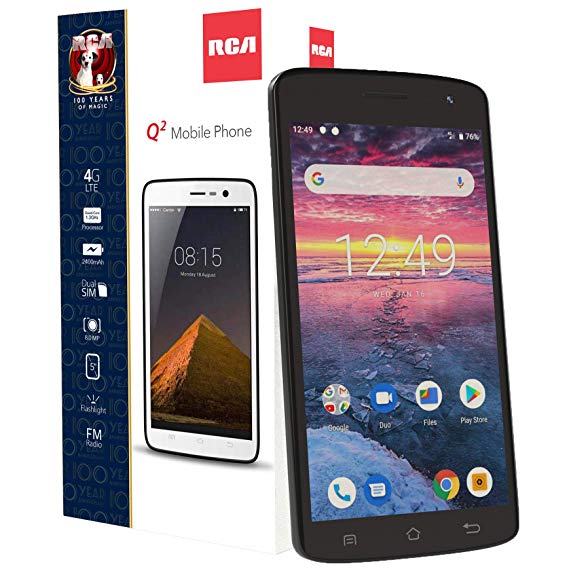 RCA Q2 Android 9.0 Pie, 5.0" HD, 4G LTE, 16GB, 8MP 5MP Dual Camera, Dual Sim, Unlocked Smartphone (Black)