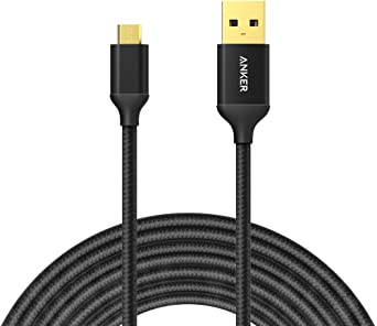 Anker 10ft / 3m Nylon Braided Tangle-Free Micro USB Cable with Gold-Plated Connectors for Android, Samsung, LG, HTC, Nexus, Sony and More (Black)