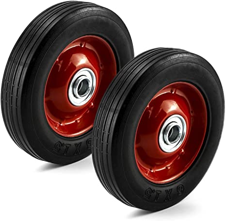 QWORK 2 Pack 6" x 1.5",5/8" Axle, Premium Rubber Wheel with Ball Bearing, Hand Truck Wheel, Capacity up to 132 lbs