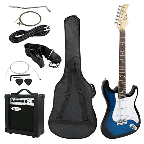 ZENY 39" Full Size Electric Guitar with Amp, Case and Accessories Pack Beginner Starter Package, Blue