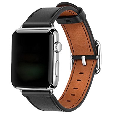 Apple Watch Leather Band,Fantete Hand Made Genuine Leather iWatch Band 42mm with Stainless Square Buckle Clasp for Apple Watch Series 3/2/1,Sport & Edition,Black