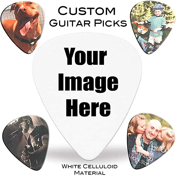 1 Personalized Guitar Pick - Premium White Celluloid - Full-Color Custom Guitar Picks with Your Photo or Design. Durable Material with Detailed Print. Great Gift for Any Musician or Guitarist.