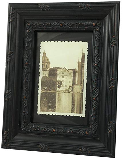 Fulemay Vintage Wood Picture Frame 4x6 Rustic Carved Photo Frame for Tabletop and Wall Decor(Black, 4 x 6)