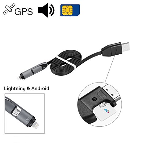 Banpow GPS Tracker USB Charging Cable for Vehicles, Luggage - Real Time GSM GPRS System Tracking Device (2-in-1 for iPhone and Android Phone)