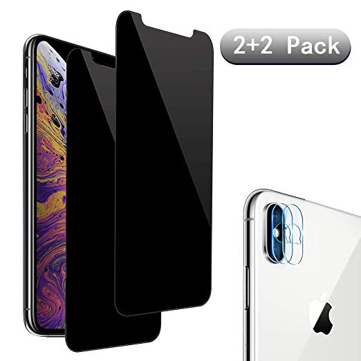 [4 Pack] iPhone X/iPhone Xs Anti-Spy Screen Protector Glass and Camera Lens Protector,Full Coverage iPhone X/XsTempered Glass Privacy Screen Protector [Case Friendly] [Bubble-Free]