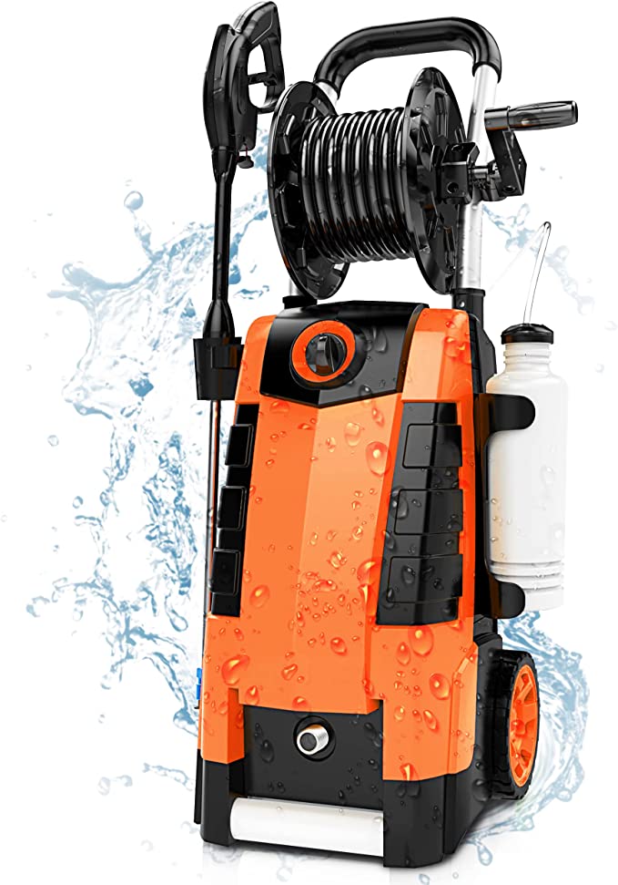 Power Washer,HD3000 Pressure Washer 1800W Electric High Pressure Washer Professional Car Washer Cleaner Machine with Hose Reel ,5 Nozzles for Patio Garden Yard Vehicle