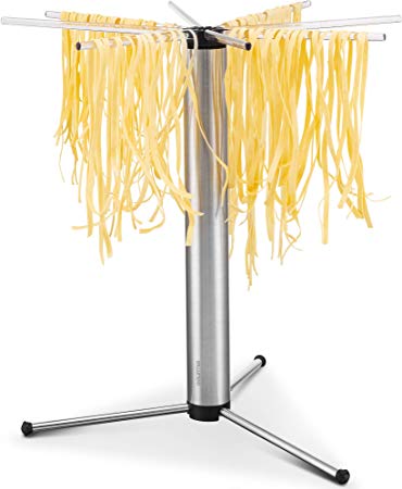 Gourmia GPD9355 Pasta Drying Rack – Eight Detachable Rotating Arms, Collapsible and Foldable - Includes Noodle and Spaghetti Transporting Wand, Anti Slip Silicone