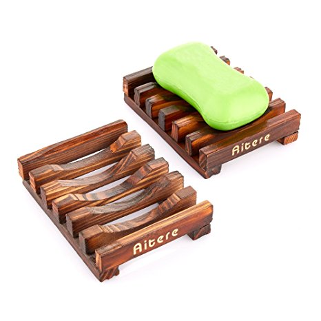 Aitere Soap Dish/Soap Holder Home Bath Accessories Hand Craft Natural Wood Soap Case Holder(2 Pcs)