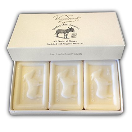 Natural Soap Bar With Donkey Milk & Organic Olive Oil - Luxury Gift Set - Pack of 3 Bars - 450gr - Unscented