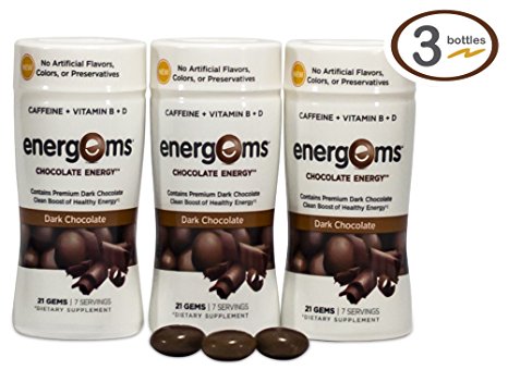 Energems Energy Boost Gems, 3 Bottle Pack (63 Gems), Dark Chocolate