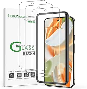 amFilm Designed for Google Pixel 9 Pro/Google Pixel 9 Screen Protector 6.3" Tempered Glass, Ultrasonic Fingerprint Compatible, Easy Installation Frame, Anti Scratch, Bubbles-Free, Case Friendly,3 Pack