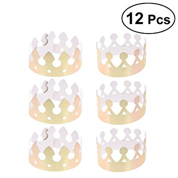 Tinksky 12pcs Golden Crown Hats Birthday Hats Caps for Kids Adult Paper Party Crowns Birthday Celebration Party Supplies Photo Props