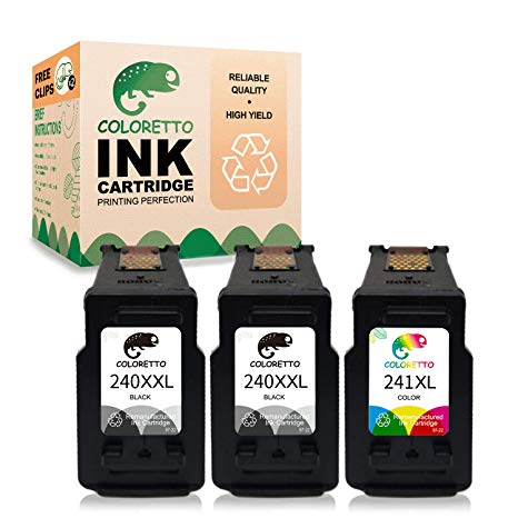 Coloretto Re-Manufactured Printer Ink Cartridge Replacement for Canon PG-240XXL CL-241XL,240XL 240 241 XL High Yield for Canon MG3620 TS5120 MG2120 MG3520 MX452 MX512 MX532 MX472 (2 Black 1Color)