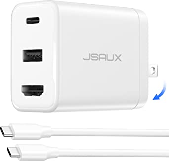 45W Charger Dock for Steam Deck, JSAUX 3-Port Dock Station [USB-C/USB-A/4K HDMI] with 3.3FT USB C 3.1 Cable, Foldable AC Charger Adapter Compatible with Steam Deck, Switch, MacBook, iPad and Samsung