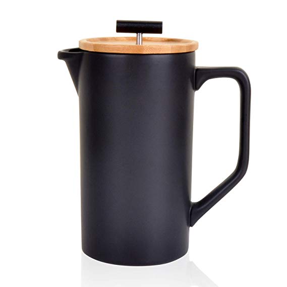 Ceramic French Press Coffee Maker/Coffee Plunger/Coffee Press (Large, 24 oz.) | Non-Porous Stoneware | (Black, French Press)