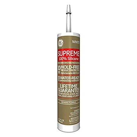 GE Supreme 100% Silicone 30 Min. Water-Ready caulk, 10.1 oz cartridge, White