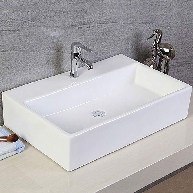 Decoraport White Rectangle Ceramic Bathroom Kitchen Vessel Sink Porcelain Vanity Above Counter Basin Bowl (Cl-1099)