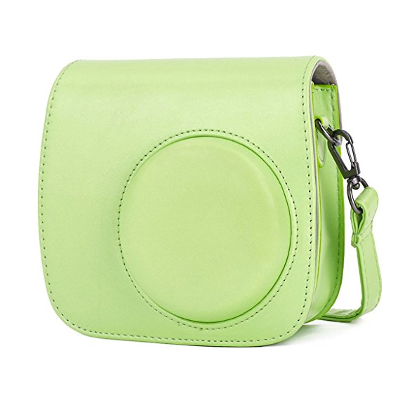 Fujifilm Instax Mini 9 Case, Phetium Lime Green Soft PU Leather Protective Case with Shoulder Strap and Pocket for Fujifilm Instax Mini 8 8  / Mini 9 Instant Camera (Lime Green)