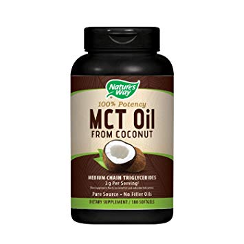 Nature's Way MCT Oil Softgels - 100% Potency, 1000mg of MCTs per softgel, Gluten-free, No Palm or Filler Oils, Hexane-free, Flavorless, Odorless - 180 softgels