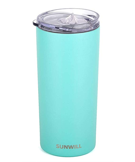 SUNWILL Coffee Mug with Lid, Vacuum Insulated Skinny Tumbler Lowball, Double Wall Stainless Steel Coffee Cup for Travel, Indoor and Outdoor 14oz, Powder Coated Teal