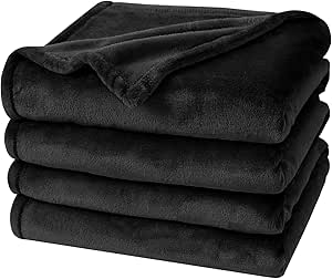 PHF Ultra Soft Fleece Blanket Queen Size, No Shed No Pilling Luxury Plush Cozy 300GSM Lightweight Blanket for Bed, Couch, Chair, Sofa Suitable for All Season, 90" x 90", Black