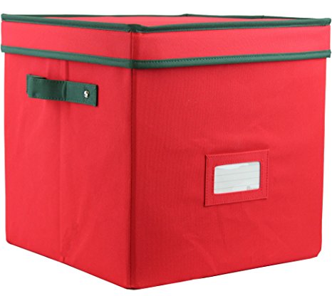 Zober Premium 600D Polyester Christmas Ornament Storage Box with Lid - Adjustable Ornament Storage Container with Dividers - Holds up To 64 Round Ornaments - 12 x 12 x 12 - Red