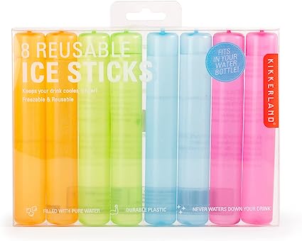 Kikkerland Reusable Ice Sticks for Water Bottles, Set of 8, Multicolor