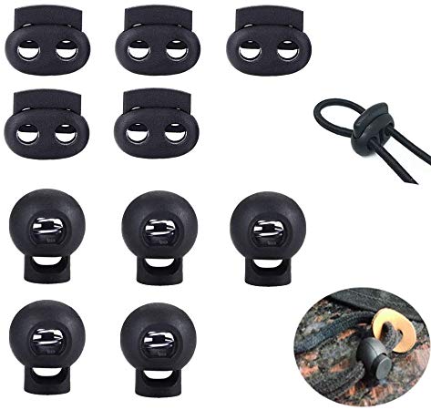 Bozoa (100Counts) Spring Cord Lock,Single and Double Hole Plastic Cord Lock,Drawstring Toggle Stoppers, Sliding Cord Fastener Locks for Camping & Hiking,Shoelace Replacement,Backpacks