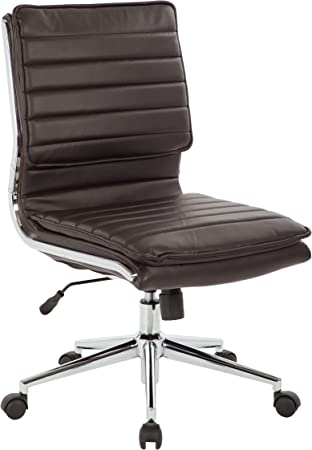 Office Star Faux Leather Armless Mid Back Managers Chair with Chrome Base, Espresso (SPX23592C-U1)