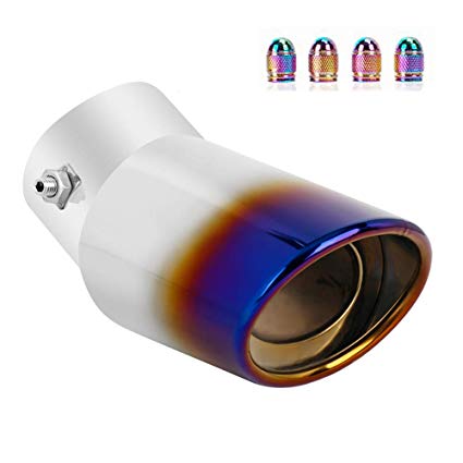 Dsycar Universal Stainless Steel Car Exhaust Tail Muffler Tip Pipe - Fit Pipe Diameter 1.75 inch to 2.75 inch - Free 4 Valve Stem Caps - (Large Curved:6.3'' X 4'')