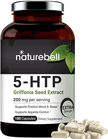 NatureBell 5HTP Supplement, 200mg Per Serving, 180 Capsules, Premium 5HTP Sleep Aid Supplement, Support Serotonin Boost, Mood and Sleep, Non-GMO