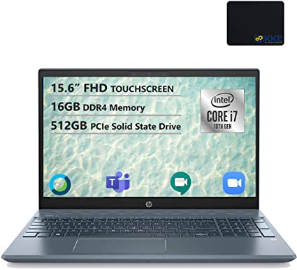 HP Pavilion 15.6" FHD Touchscreen Laptop, Intel i7-1065G7, 16GB RAM, 512GB SSD, GeForce MX250, B&O Play Audio, Backlit Keyboad, KKE Mousepad, Fog Blue, Win10 Home