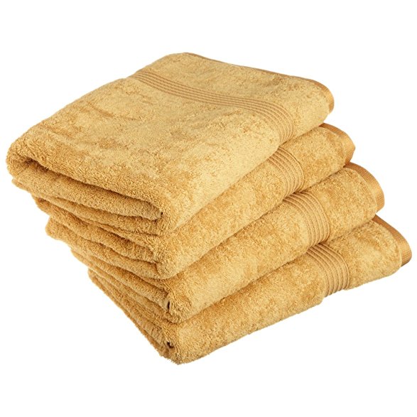 Superior Luxurious Soft Hotel & Spa Quality Bath Towel Set of 4, Made of 100% Premium Long-Staple Combed Cotton - Gold, 30" x 54" each