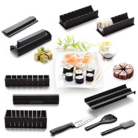 Sushi Maker Kit, AGPtek 10 Pieces Complete Home Sushi Making Kit DIY Easy Chef Set Rice Roll Mold Mould Roller Cutter