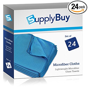 SupplyBuy Lightweight Microfiber Towels | Lint-Free, Streak-Free, Glass-Cleaning Cloths | Pack of 24 - 16x18 (16" x 18")