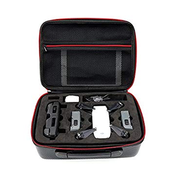 TELESIN Portable Travel Case for DJI Spark Mini Quadcopter Drone,PU Leather Hard Rainproof Hand-held Carry Case Batteries&Props Organizer Waterproof Outdoor Protection Case with Anti-Shock Foam