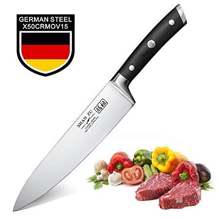 SHAN ZU Chef Knife 8 Inches High Carbon German Stainless Steel Knife with Black Handle
