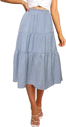 MEROKEETY Women's Boho Leopard Print Skirt Pleated A-Line Swing Midi Skirts