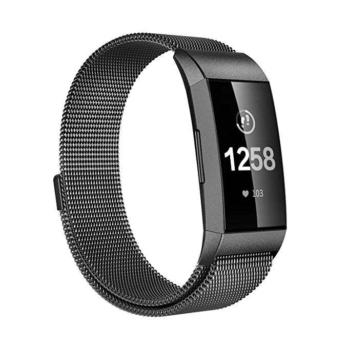 Issmolog Metal Bands Compatible Fitbit Charge 3, Milanese Loop Stainless Steel with Magnetic Closure for Fitbit Charge 3 for Women Men Multi Colors, Large Small