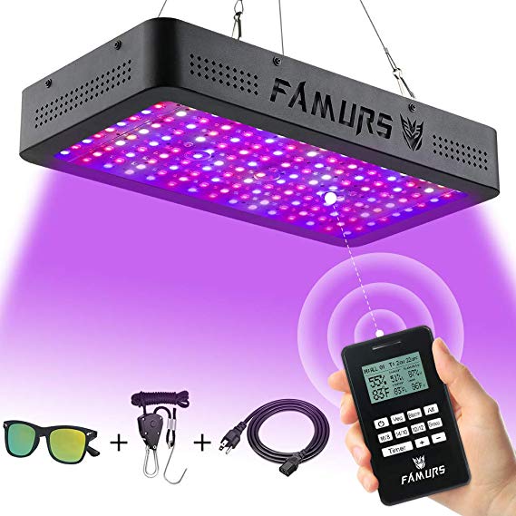 FAMURS 1500W LED Grow Light, Remote Control-Series Grow Lamp with Timer/Thermometer Humidity Monitor and Adjustable Rope,Full Spectrum Plant Light for Indoor Plants Seeding Veg and Flower