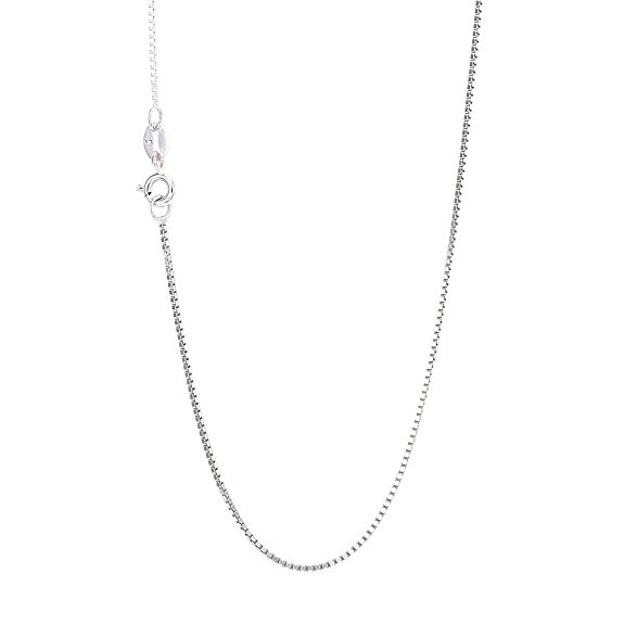 Imuse 925 Sterling Silver 1mm Box Chain Necklace Plating 18k White Gold