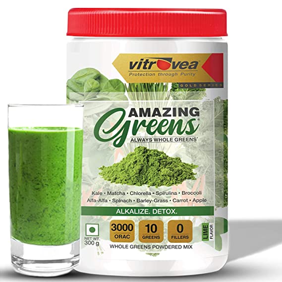 Vitrovea AMAZING GREENS® Organic RAW Super Greens Powder w/10 Superfoods 300g (Lime)