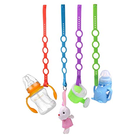 Ymeibe Baby Pacifier Clips Stretchable Silicone Toy Safety Straps BPA Free Food Feeder Stop Dropping Holder for Stroller Shopping Trolley Car Seat and High Chair Hanging Baskets (4-Pack)