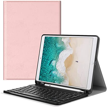 MoKo Keyboard Case Fit New iPad Air (3rd Generation) 10.5" 2019/iPad Pro 10.5 2017 with Pencil Holder - Wireless Keyboard Cover Case for iPad Air 2019/iPad Pro 10.5 2017, Rose Gold