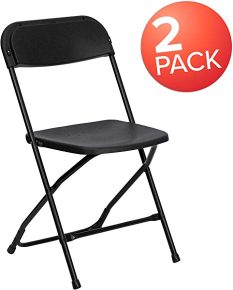 Flash Furniture HERCULES Series Black Plastic Folding Chairs | Set of 2 Lightweight Folding Chairs